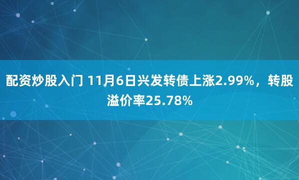 配资炒股入门 11月6日兴发转债上涨2.99%，转股溢价率25.78%